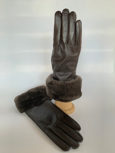 Ladies leather gloves deals with fur trim