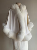Cashmere, renard, fox, arctic, shawl, cape, wrap, stole, sleeveless, winter, fall, pictures, bride, bridesmaid, bridal party, bachelorette, bridal shower, maid of honour, Canadian heritage, montreal, local, high quality, international shipping, shipping, usa, europe, heritage gallery, heritage galerie, www.heritagegallery.ca, furrier, genuine, real fur, fur, custom, quality, hood, made to measure, eco friendly, green fur, recycled fur, manufactured, handcrafted, made in canada, canadian, ivory, white, blanc