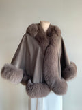Cashmere, renard, fox, arctic, shawl, cape, wrap, stole, sleeveless, winter, fall, pictures, bride, bridesmaid, bridal party, bachelorette, bridal shower, maid of honour, Canadian heritage, montreal, local, high quality, international shipping, shipping, usa, europe, heritage gallery, heritage galerie, www.heritagegallery.ca, furrier, genuine, real fur, fur, custom, quality, handmade, made to measure, eco friendly, green fur, recycled fur, manufactured, handcrafted, made in canada, canadian, taupe, hood