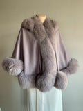 Cashmere, renard, fox, shawl, cape, wrap, stole, sleeveless, winter, fall, pictures, bride, bridesmaid, bridal party, bachelorette, bridal shower, maid of honour, Canadian heritage, montreal, local, high quality, international shipping, shipping, usa, europe, heritage gallery, heritage galerie, www.heritagegallery.ca, furrier, genuine, real fur, fur, custom, quality, handmade, made to measure, eco friendly, green fur, recycled fur, manufactured, made in canada, canadian, lilac, purple, hood, mauve