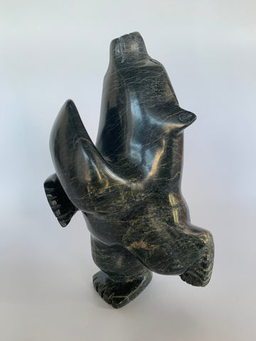 Soapstone, sculpture, carving, inuit, serpentine, green, inukshuk, seal, phoque, loon, bird, handcrafted, made in canada,canadian, Canadian made, Canadian heritage,montreal, old port, local, high quality, international shipping, shipping, usa, europe, heritage gallery, heritage galerie, www.heritagegallery.ca, cape doest, iqualuit, native, polar bear, igloo, eskimo, north, art stone, marble, rock, artist, drummer, dancing, man, caribou bone, Hunter, black, dark, Adamie Mathewsie, inukshuk
