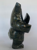 Soapstone, sculpture, carving, inuit, serpentine, green, inukshuk, seal, phoque, loon, bird, handcrafted, made in canada,canadian, Canadian made, Canadian heritage,montreal, old port, local, high quality, international shipping, shipping, usa, europe, heritage gallery, heritage galerie, www.heritagegallery.ca, cape doest, iqualuit, native, polar bear, igloo, eskimo, north, art stone, marble, rock, artist, drummer, dancing, man, caribou bone, Hunter, black, dark, Adamie Mathewsie, inukshuk