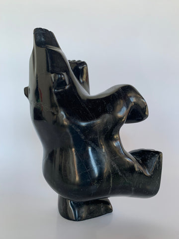 Soapstone, sculpture, carving, inuit, serpentine, green, inukshuk, seal, phoque, loon, bird, handcrafted, made in canada,canadian, Canadian made, Canadian heritage,montreal, old port, local, high quality, international shipping, shipping, usa, europe, heritage gallery, heritage galerie, www.heritagegallery.ca, cape doest, iqualuit, native, polar bear, igloo, eskimo, north, art stone, marble, rock, artist, drummer, dancing, man, caribou bone, Hunter, black, dark, Joanie Raggee, inukshuk