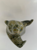 Soapstone, sculpture, carving, inuit, serpentine, green, inukshuk, seal, phoque, loon, bird, handcrafted, made in canada,canadian, Canadian made, Canadian heritage,montreal, old port, local, high quality, international shipping, shipping, usa, europe, heritage gallery, heritage galerie, www.heritagegallery.ca, cape doest, iqualuit, native, polar bear, igloo, eskimo, north, art stone, marble, rock, artist, drummer, dancing, man, caribou bone, Hunter, black, dark, Killiktee, inukshuk
