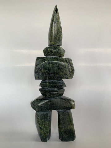 Soapstone, sculpture, carving, inuit, serpentine, green, inukshuk, seal, phoque, loon, bird, handcrafted, made in canada,canadian, Canadian made, Canadian heritage,montreal, old port, local, high quality, international shipping, shipping, usa, europe, heritage gallery, heritage galerie, www.heritagegallery.ca, cape doest, iqualuit, native, polar bear, igloo, eskimo, north, art stone, marble, rock, artist, drummer, dancing, man, caribou bone, Hunter, black, dark, Qavavau Shaa, carving