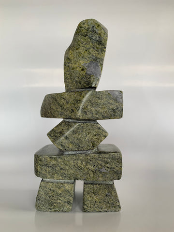 Soapstone, sculpture, carving, inuit, serpentine, green, inukshuk, seal, phoque, loon, bird, handcrafted, made in canada,canadian, Canadian made, Canadian heritage,montreal, old port, local, high quality, international shipping, shipping, usa, europe, heritage gallery, heritage galerie, www.heritagegallery.ca, cape doest, iqualuit, native, polar bear, igloo, eskimo, north, art stone, marble, rock, artist, drummer, dancing, man, caribou bone, Hunter, black, dark, Saila Pudlat, carving