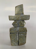 Soapstone, sculpture, carving, inuit, serpentine, green, inukshuk, seal, phoque, loon, bird, handcrafted, made in canada,canadian, Canadian made, Canadian heritage,montreal, old port, local, high quality, international shipping, shipping, usa, europe, heritage gallery, heritage galerie, www.heritagegallery.ca, cape doest, iqualuit, native, polar bear, igloo, eskimo, north, art stone, marble, rock, artist, drummer, dancing, man, caribou bone, Hunter, black, dark, Gii Etungat, inukshuk