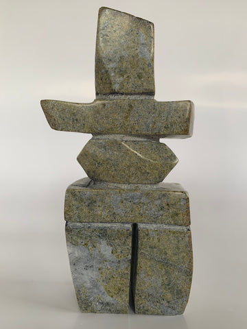Soapstone, sculpture, carving, inuit, serpentine, green, inukshuk, seal, phoque, loon, bird, handcrafted, made in canada,canadian, Canadian made, Canadian heritage,montreal, old port, local, high quality, international shipping, shipping, usa, europe, heritage gallery, heritage galerie, www.heritagegallery.ca, cape doest, iqualuit, native, polar bear, igloo, eskimo, north, art stone, marble, rock, artist, drummer, dancing, man, caribou bone, Hunter, black, dark, Gii Etungat, inukshuk