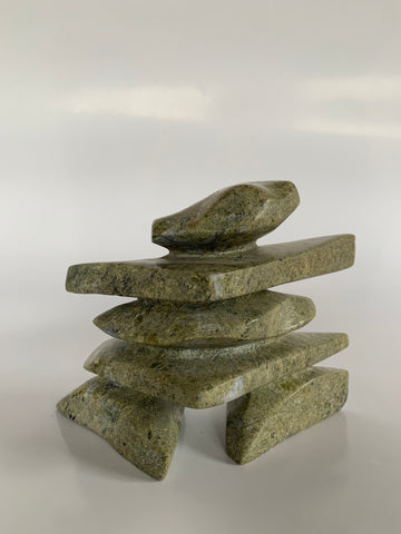 Soapstone, sculpture, carving, inuit, serpentine, green, inukshuk, seal, phoque, loon, bird, handcrafted, made in canada,canadian, Canadian made, Canadian heritage,montreal, old port, local, high quality, international shipping, shipping, usa, europe, heritage gallery, heritage galerie, www.heritagegallery.ca, cape doest, iqualuit, native, polar bear, igloo, eskimo, north, art stone, marble, rock, artist, drummer, dancing, man, caribou bone, Hunter, black, dark, Isa Oqutaq, inukshuk, carving