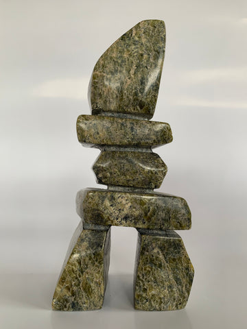 Soapstone, sculpture, carving, inuit, serpentine, green, inukshuk, seal, phoque, loon, bird, handcrafted, made in canada,canadian, Canadian made, Canadian heritage,montreal, old port, local, high quality, international shipping, shipping, usa, europe, heritage gallery, heritage galerie, www.heritagegallery.ca, cape doest, iqualuit, native, polar bear, igloo, eskimo, north, art stone, marble, rock, artist, drummer, dancing, man, caribou bone, Hunter, black, dark, Jordan Ashoona, inukshuk
