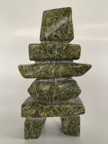 Soapstone, sculpture, carving, inuit, serpentine, green, inukshuk, seal, phoque, loon, bird, handcrafted, made in canada,canadian, Canadian made, Canadian heritage,montreal, old port, local, high quality, international shipping, shipping, usa, europe, heritage gallery, heritage galerie, www.heritagegallery.ca, cape doest, iqualuit, native, polar bear, igloo, eskimo, north, art stone, marble, rock, artist, drummer, dancing, man, caribou bone, Hunter, black, dark, Taukie Papnagok, inukshuk