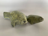 Soapstone, sculpture, carving, inuit, serpentine, green, inukshuk, seal, phoque, loon, bird, handcrafted, made in canada,canadian, Canadian made, Canadian heritage,montreal, old port, local, high quality, international shipping, shipping, usa, europe, heritage gallery, heritage galerie, www.heritagegallery.ca, cape doest, iqualuit, native, polar bear, igloo, eskimo, north, art stone, marble, rock, artist, Lyta Josephie, Dimensions baby, mother,  carving