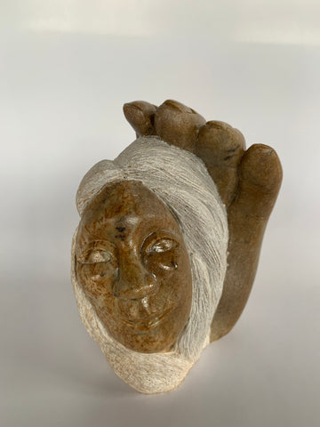 mother, daughter, grand-mother, six nations, Soapstone, sculpture, carving, inuit, serpentine, face, inukshuk, seal, faceloon, bird, handcrafted, made in canada,canadian, Canadian made, Canadian heritage,montreal, old port, local, high quality, international shipping, shipping, usa, europe, heritage gallery, heritage galerie, www.heritagegallery.ca, cape doest, iqualuit, native, igloo, eskimo, north, art stone, rock, artist, drummer, dancing, man, caribou bone, spirit, iroquois, face, Loreena Henry