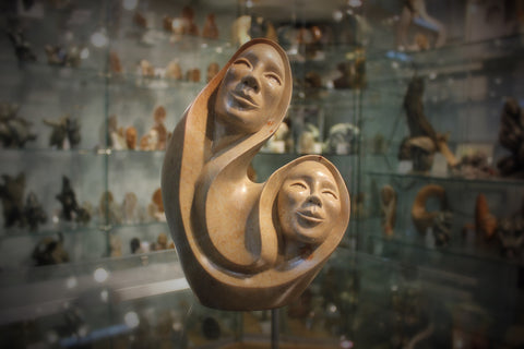 mother, daughter, grand-mother, six nations, Soapstone, sculpture, carving, inuit, serpentine, green, inukshuk, seal, phoque, loon, bird, handcrafted, made in canada,canadian, Canadian made, Canadian heritage,montreal, old port, local, high quality, international shipping, shipping, usa, europe, heritage gallery, heritage galerie, www.heritagegallery.ca, cape doest, iqualuit, native, polar bear, igloo, eskimo, north, art stone, rock, artist, drummer, dancing, man, caribou bone, Hunter, Loreen Henry,iroquois