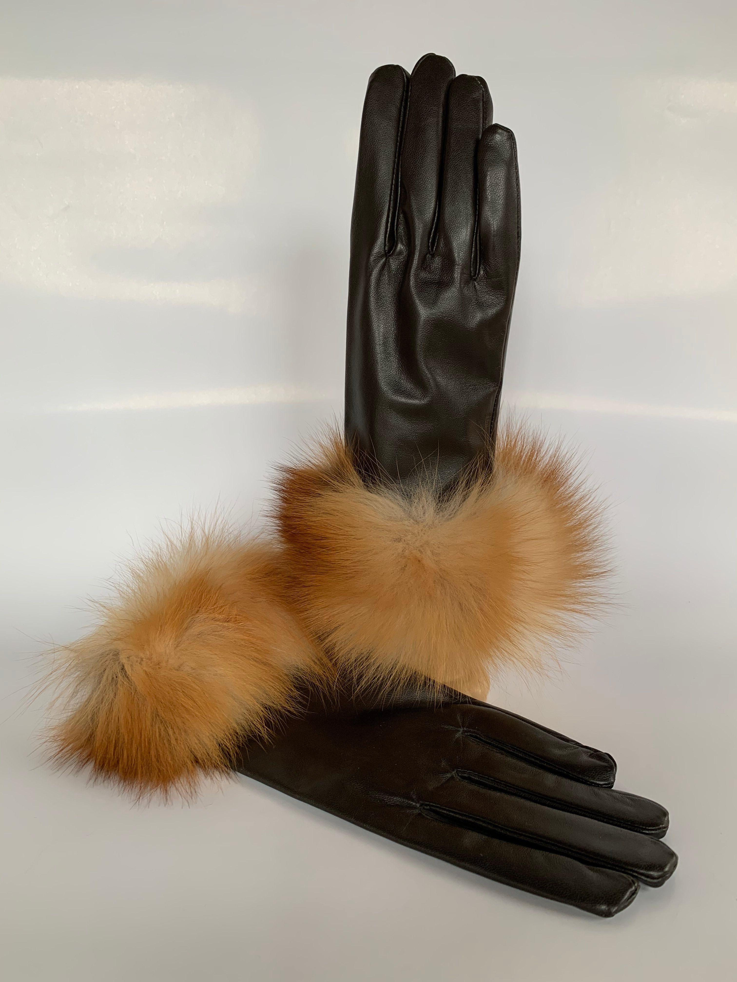 小物 fur docking leather glove Brown_gloves_redfox_natural_fu