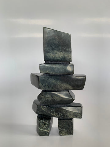 Soapstone, sculpture, carving, inuit, serpentine, green, inukshuk, seal, phoque, loon, bird, handcrafted, made in canada,canadian, Canadian made, Canadian heritage,montreal, old port, local, high quality, international shipping, shipping, usa, europe, heritage gallery, heritage galerie, www.heritagegallery.ca, cape doest, iqualuit, native, polar bear, igloo, eskimo, north, art stone, marble, rock, artist, drummer, dancing, man, caribou bone, Hunter, black, dark, Salomonie Shaa , carving