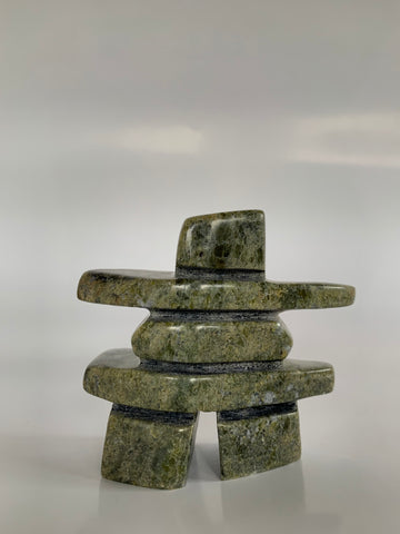 Soapstone, sculpture, carving, inuit, serpentine, green, inukshuk, seal, phoque, loon, bird, handcrafted, made in canada,canadian, Canadian made, Canadian heritage,montreal, old port, local, high quality, international shipping, shipping, usa, europe, heritage gallery, heritage galerie, www.heritagegallery.ca, cape doest, iqualuit, native, polar bear, igloo, eskimo, north, art stone, marble, rock, artist, drummer, dancing, man, caribou bone, Hunter, black, dark, Ning Etidloie, inukshuk, carving