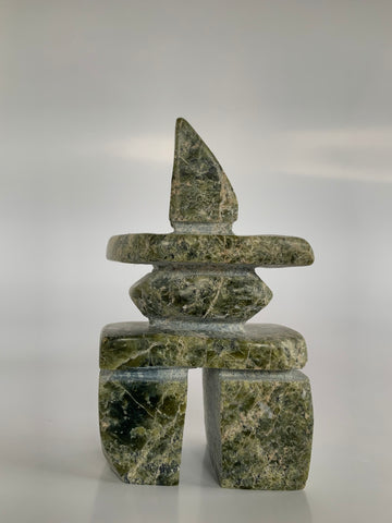 Soapstone, sculpture, carving, inuit, serpentine, green, inukshuk, seal, phoque, loon, bird, handcrafted, made in canada,canadian, Canadian made, Canadian heritage,montreal, old port, local, high quality, international shipping, shipping, usa, europe, heritage gallery, heritage galerie, www.heritagegallery.ca, cape doest, iqualuit, native, polar bear, igloo, eskimo, north, art stone, marble, rock, artist, drummer, dancing, man, caribou bone, Hunter, black, dark, Roger Oshutsiaq, inukshuk