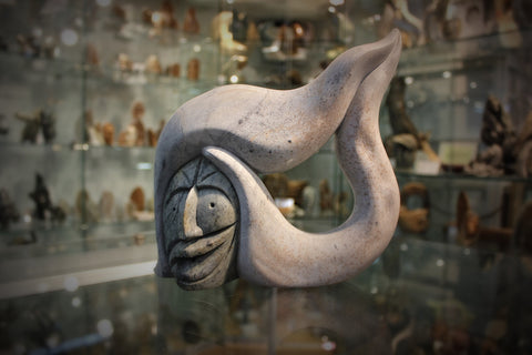mother, daughter, grand-mother, six nations, Soapstone, sculpture, carving, inuit, serpentine, green, inukshuk, seal, faceloon, bird, handcrafted, made in canada,canadian, Canadian made, Canadian heritage,montreal, old port, local, high quality, international shipping, shipping, usa, europe, heritage gallery, heritage galerie, www.heritagegallery.ca, cape doest, iqualuit, native, polar bear, igloo, eskimo, north, art stone, rock, artist, drummer, dancing, man, caribou bone, spirit, Hoyoga' yoha, carving